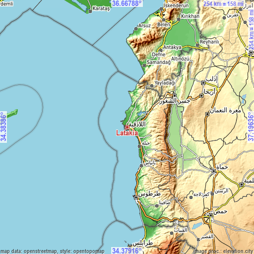 Topographic map of Latakia