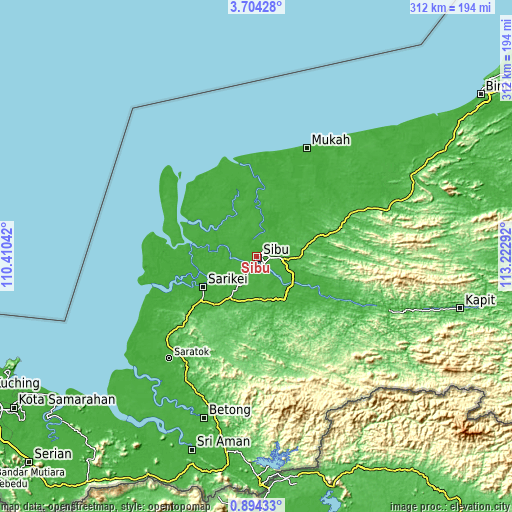 Topographic map of Sibu