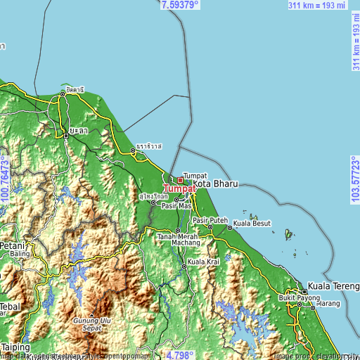 Topographic map of Tumpat