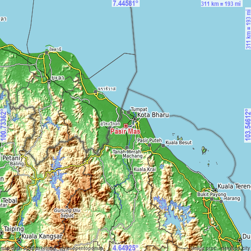Topographic map of Pasir Mas