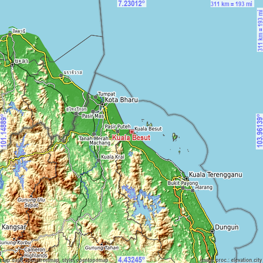 Topographic map of Kuala Besut