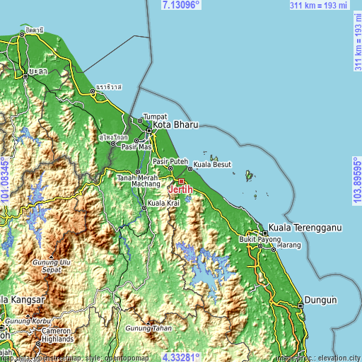 Topographic map of Jertih