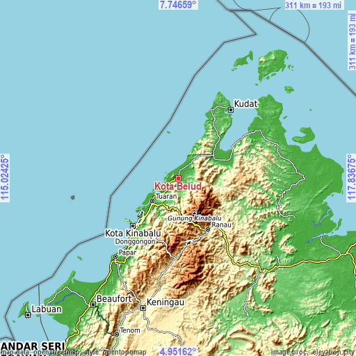 Topographic map of Kota Belud