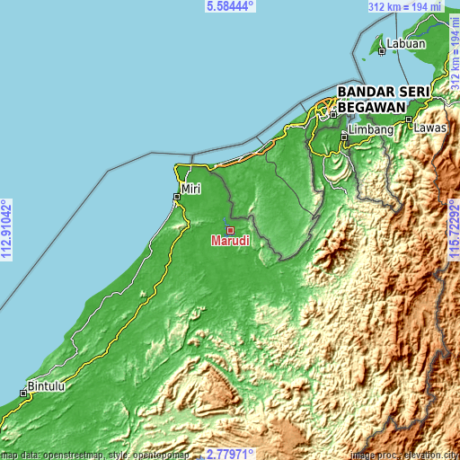 Topographic map of Marudi