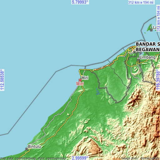 Topographic map of Miri