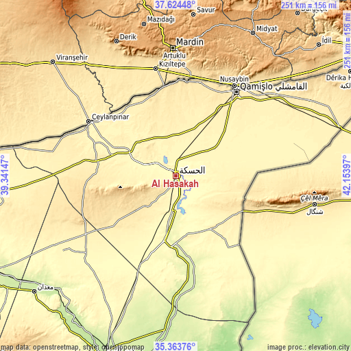 Topographic map of Al Ḩasakah