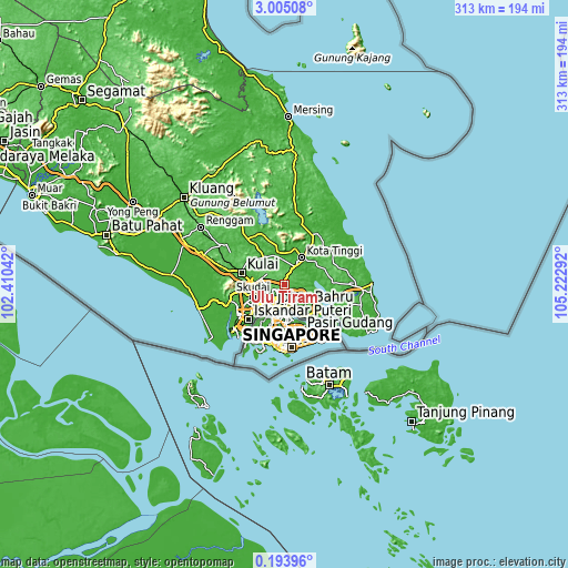 Topographic map of Ulu Tiram