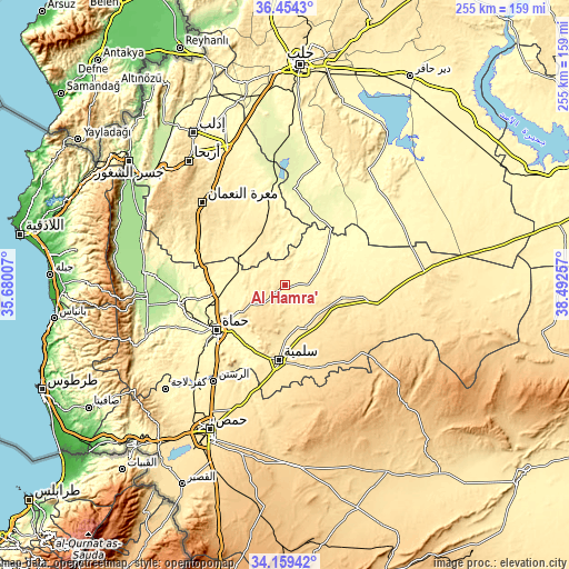 Topographic map of Al Ḩamrā’