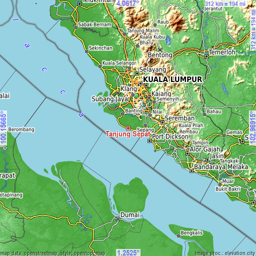 Topographic map of Tanjung Sepat