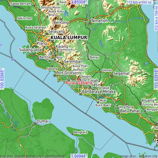 Topographic map of Pulau Sebang