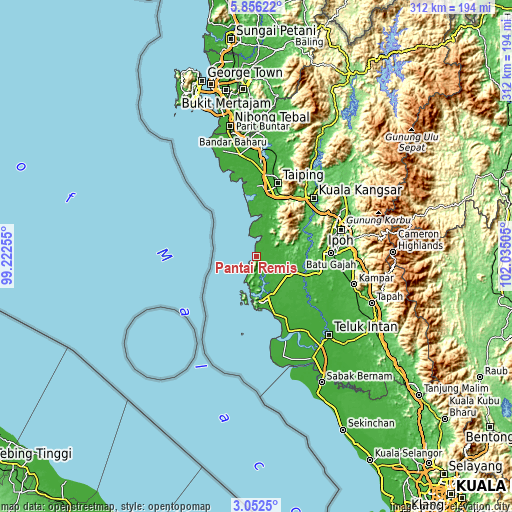 Topographic map of Pantai Remis