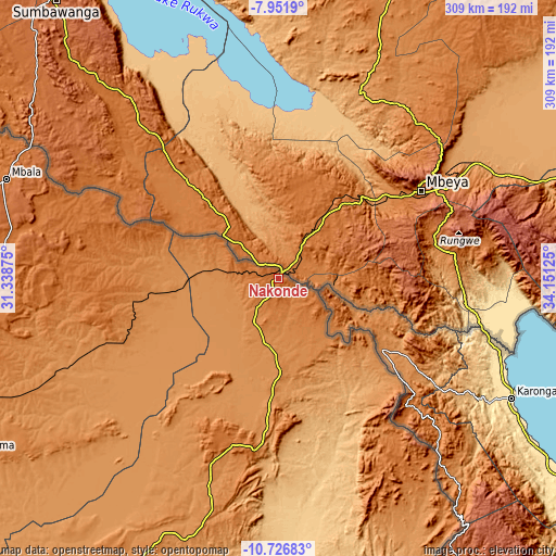 Topographic map of Nakonde