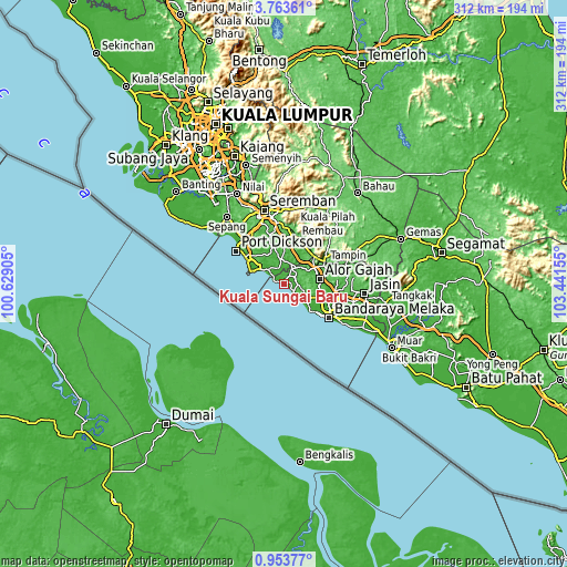 Topographic map of Kuala Sungai Baru