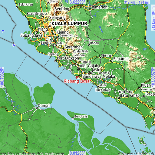 Topographic map of Klebang Besar