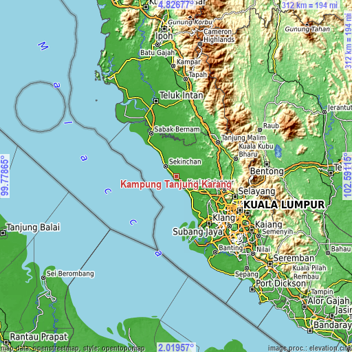 Topographic map of Kampung Tanjung Karang
