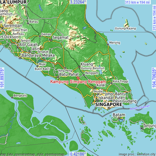 Topographic map of Kampung Simpang Renggam