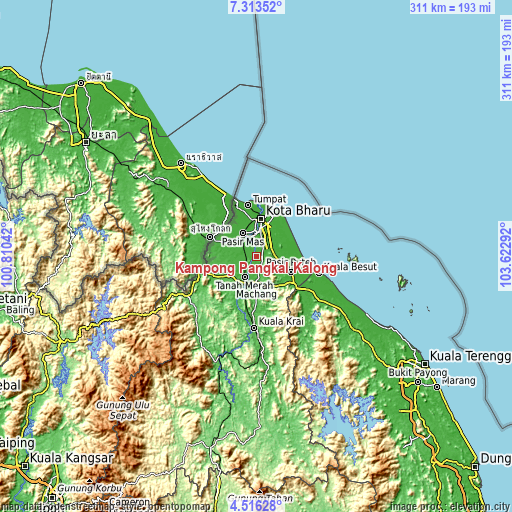 Topographic map of Kampong Pangkal Kalong