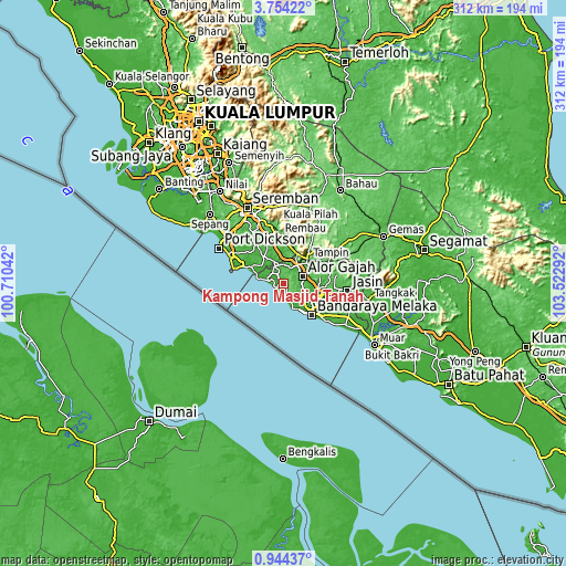 Topographic map of Kampong Masjid Tanah