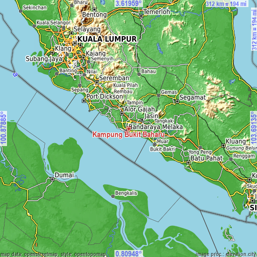Topographic map of Kampung Bukit Baharu