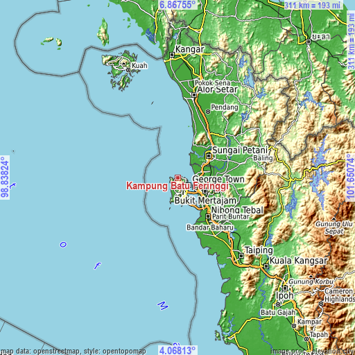 Topographic map of Kampung Batu Feringgi