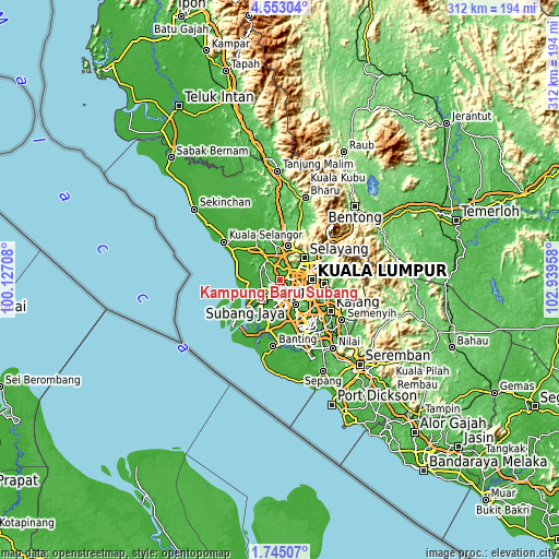 Topographic map of Kampung Baru Subang