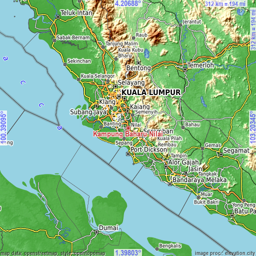 Topographic map of Kampung Baharu Nilai