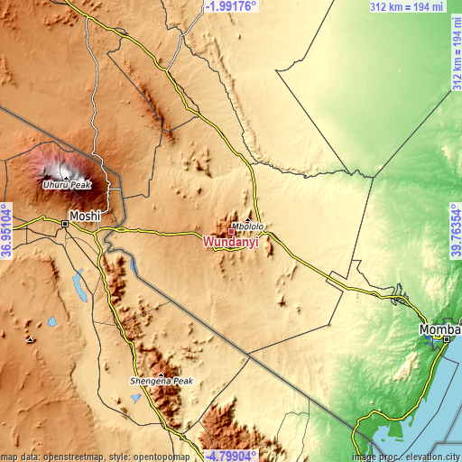 Topographic map of Wundanyi