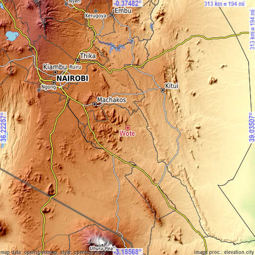 Topographic map of Wote