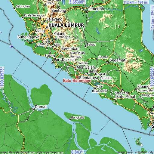 Topographic map of Batu Berendam