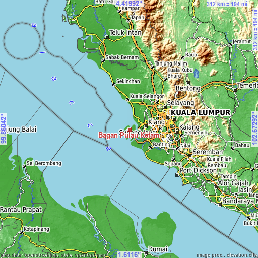 Topographic map of Bagan Pulau Ketam