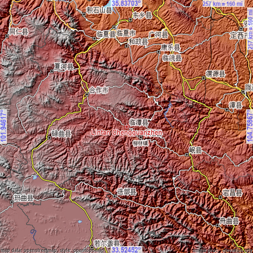 Topographic map of Lintan Chengguanzhen