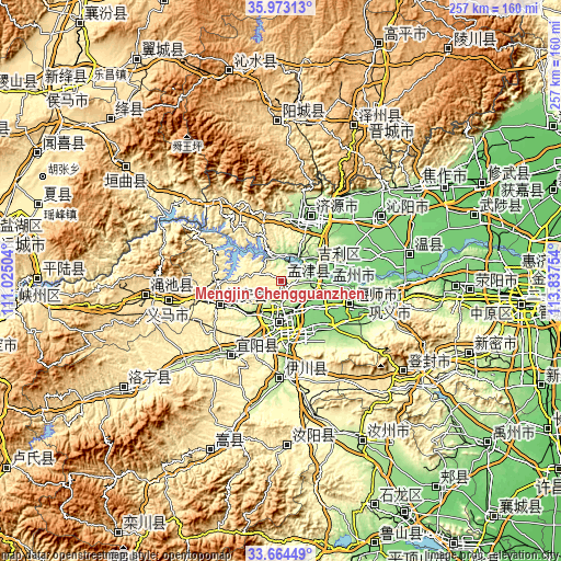 Topographic map of Mengjin Chengguanzhen