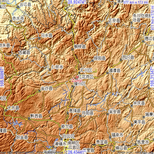 Topographic map of Zunyi