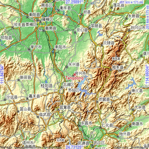 Topographic map of Tangdong