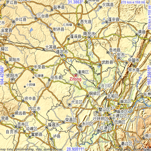 Topographic map of Zitong