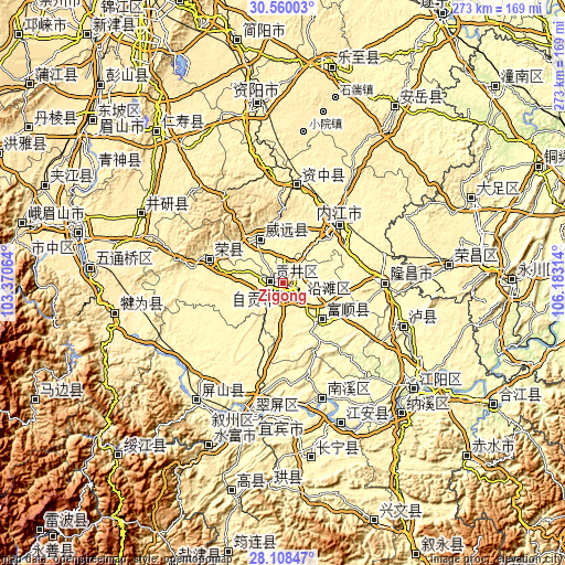 Topographic map of Zigong