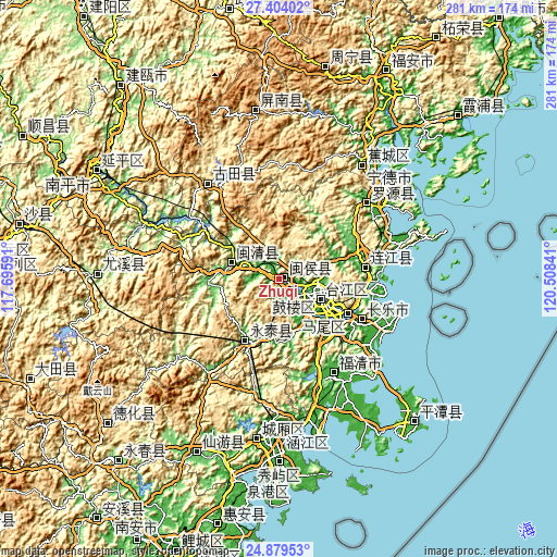 Topographic map of Zhuqi