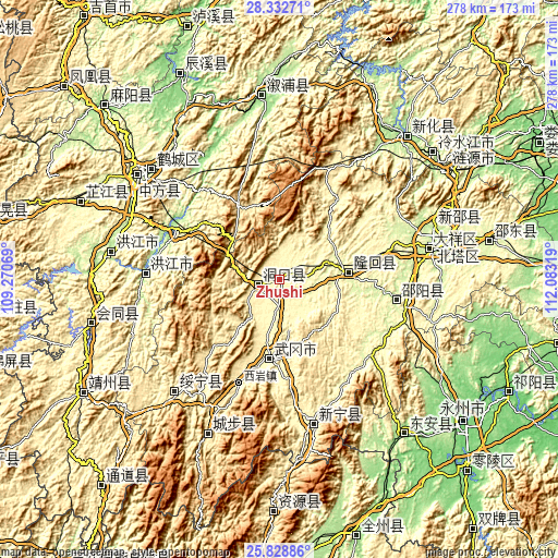 Topographic map of Zhushi