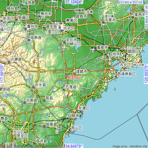 Topographic map of Mizhou