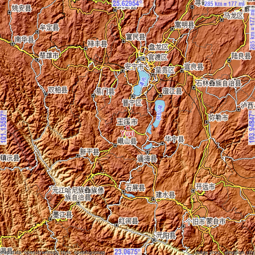 Topographic map of Yuxi