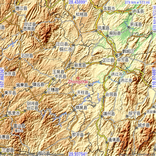 Topographic map of Zhongzhai