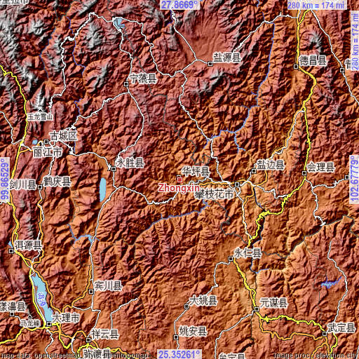 Topographic map of Zhongxin