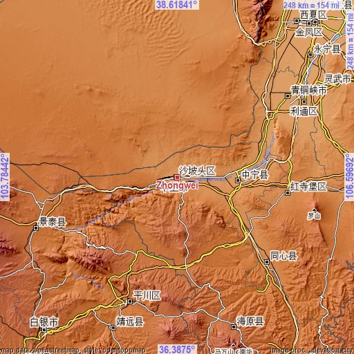 Topographic map of Zhongwei