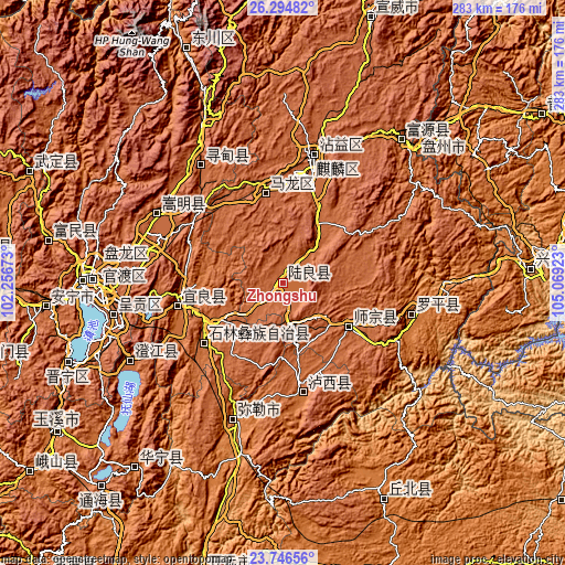 Topographic map of Zhongshu