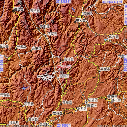 Topographic map of Jinzhong