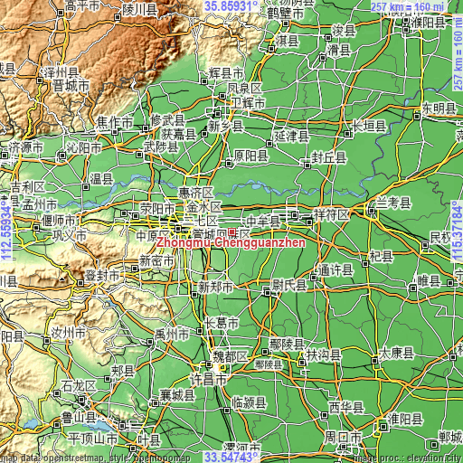 Topographic map of Zhongmu Chengguanzhen