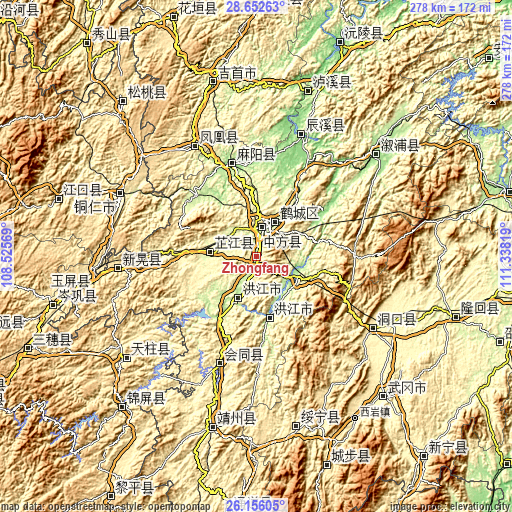 Topographic map of Zhongfang