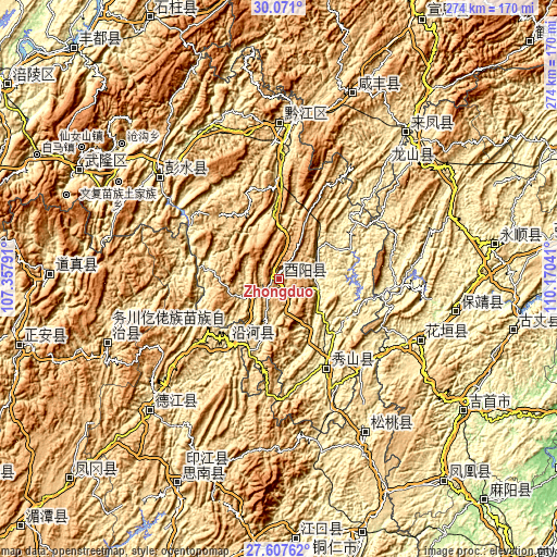 Topographic map of Zhongduo