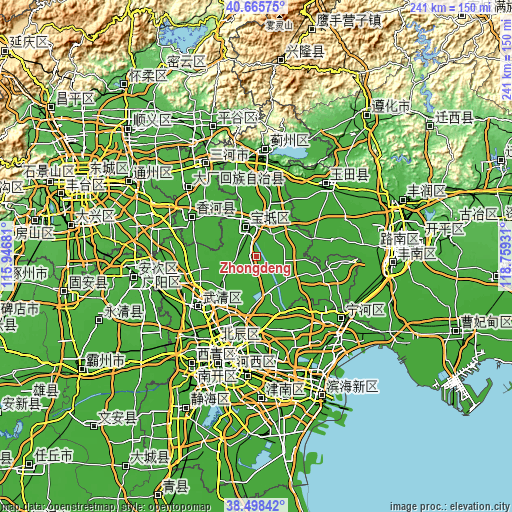 Topographic map of Zhongdeng