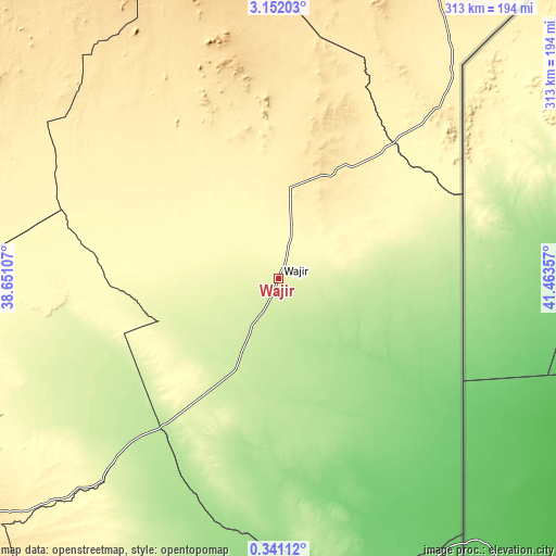 Topographic map of Wajir